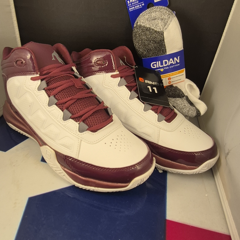 Men's  And 1 With 3 Pairs New Socks White and Burgundy Athletic Shoes